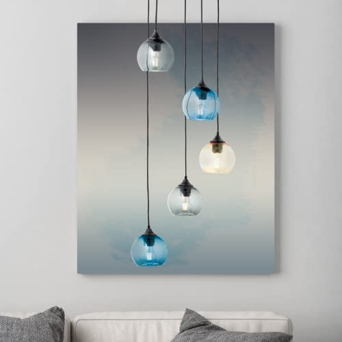 Lightbox 5 flammige Hängelampe - höhenverstellbare Pendelleuchte mit mehrfarbigen Glas-Schirmen - dimmbar - 150 cm Höhe & 50 cm Durchmesser - 5 x E14 Fassung - max. 25 W - aus Glas/Metall