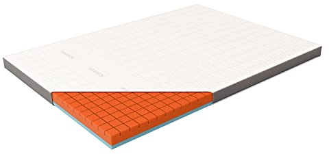 Genius eazzzy Premium Cube Topper – 140 x 200 cm, Höhe 9 cm, ergonomischer Matratzentopper, 2 in 1 Wende-Topper mit Fester und weicher Seite, Atmungsaktiver Mesh-Bezug, mit Eckschlaufen, waschbar