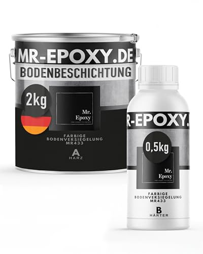 Mr. Epoxy Epoxidharz Bodenbeschichtung (2,5kg, RAL 9005 Tiefschwarz) - 2K Betonfarbe für Garagen, Keller & Werkstatt Boden - Flüssigkunststoff Epoxid Grundierung und Bodenversiegelung