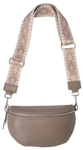 Umhängetasche Crossbody Bag Gürteltasche in Gr. M aus 100% Leder mit breitem Gurt - Helen (dark taupe)