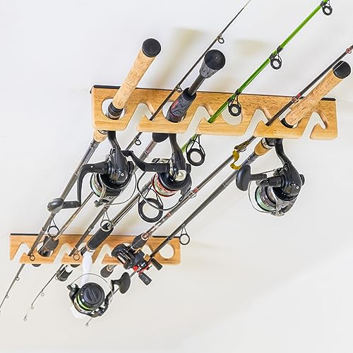 StoreYourBoard Stillwater Angelrutenhalter für Garage, Wand- und Decken-Aufbewahrungsregal für Angelzubehör, Massivholz, Garagen-Organizer, hält 8 Ruten oder Combos, unterstützt bis zu 18 kg