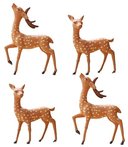 Didiseaon 4pcs Christmas Deer Figurines Mini Animals Figures Plastic Cake Toppers Realistic Reindeer Elk Toy Miniature Woodland Creatures for Micro Landscape