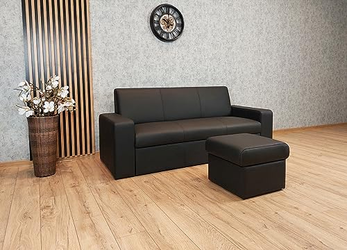 Quattro Meble Schwarz 3 er Echtleder Sofa Antalya I FS Extra Breite 200 cm + Hocker 75x55 cm Ledersofa Echt Leder Couch große Farbauswahl !!!