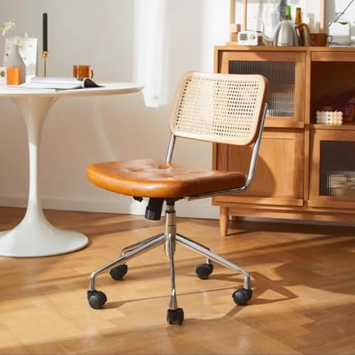 GHBXJX Bürosessel, Retro Bürostühle, Chefsessel 150 kg Belastbarkeit, Schreibtischsessel mit Rollen und Armlehne, Schreibtischstuhl Ergonomisch, Leder-Kissen, Höhenverstellbar,Gelb,ohne armlehne