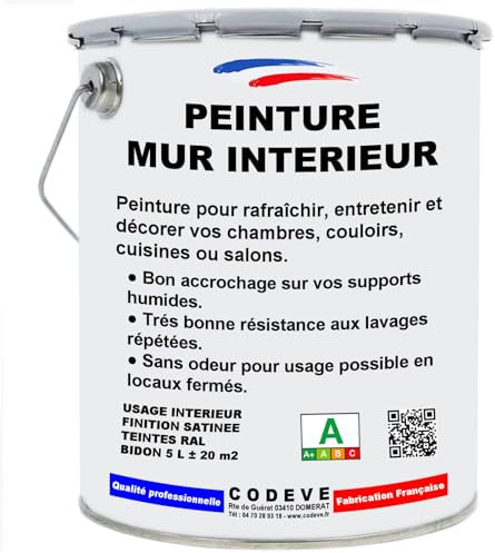 Peinture Mur Interieur - Codeve Bois/Ral 9010 - Blanc Pur - 5 L - Intérieur - Pour La Décoration De Votre Salon, Séjour, Cuisine Ou Chambre.