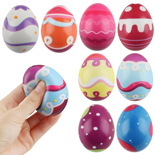 Ostereier Stressball, dellyy 8 Stück Bunte Superweiche Squeeze Ostereier, Stressball Ostern Ei, Stressball Eier Oster Mitgebsel Kinder, Langsam steigender Stressball, Osterkorbfüller, Partyartikel
