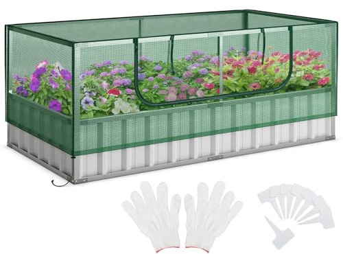RELAX4LIFE 2 in 1 Hochbeet mit Gewächshaus, Pflanzkasten mit Abnehmbarer PE-Abdeckung, Blumenbeet mit Rolltür,Frühbeet für Gemüse & Obst & Kräuter, 174 x 90 x 70 cm