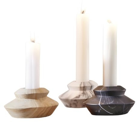 3X Kerzenhalter in Marmor Optik, schwere Qualität, Ø 8 cm, Stabkerzenhalter, Kerzenständer für Tafelkerzen