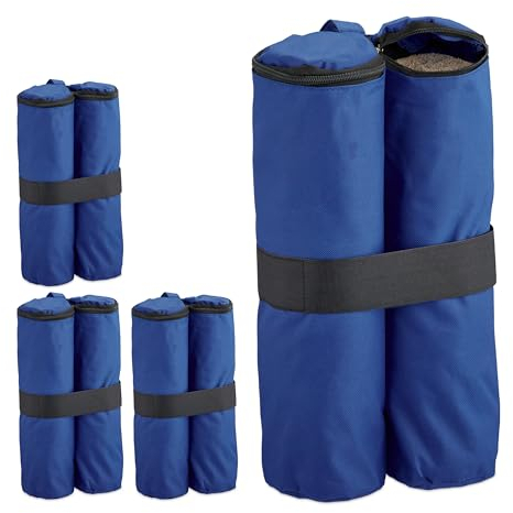 Relaxdays Peso per Gazebo, Set da 4, Sacchi in Tessuto Oxford da Riempire con Sabbia, Zavorre per Padiglione, Blu, Poliestere
