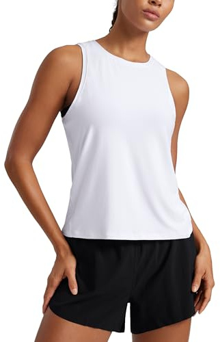CRZ YOGA Damen Cloudweight Rundhals Workout Tanktops Leicht Athletic Gym Tops Weich Basic Running Ärmellose Shirts Weiss 40