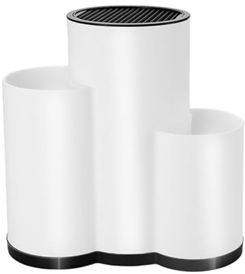 Baoblaze Knife Rack Knife Block Holder Silverware Holder Kitchenware Storage Farmhouse for Counter Utensils Holder Cutlery Drying Rack, White 3 Slot