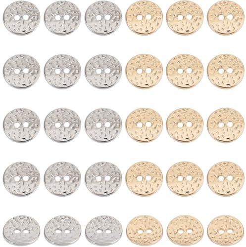 HOBBIESAY 60 botones de aleación de 2 colores para manualidades, 10,5 mm, 2 agujeros, pequeños botones redondos de metal, botón dorado claro, botón de repuesto para manualidades, para muñeca, ropa,