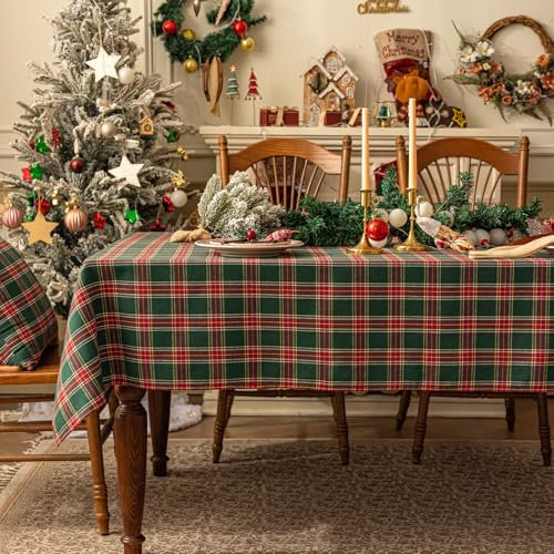 Softalker Green Table Cloth Christmas Tablecloths Rectangular 140x240 cm (55x94in) Tartan Table Cloths Wipe Clean Tablecloth New Year Table Cover Decoration for Coffee Restaurant Party Buffet Tabletop