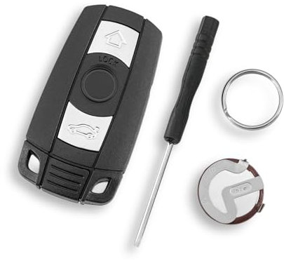 Für BMW E87 E81 E90 E71 E53 E60 E61 E64 E84 E89 E92 3 Tasten Schlüsselgehäuse mit Batterie VL2020 und Schraubendreher Schlüsselring