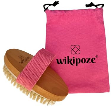 Wikipoze Trockenbürste, Körperbürste, Peelingbürste, natürliche Borsten, Badebürste zum Entfernen abgestorbener Haut, Cellulite, verbessert Lymphfunktionen, Peeling