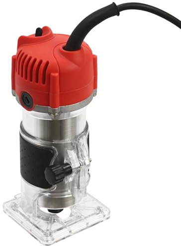 Palm Router Tool, Compact Electric Hand Wood Trimmer, 220V 800W 30000R/MIN Small Woodworking Milling Machine, Professional Router Trimmer with 1/4' Rod Router Bit, Includes 6.35mm Trimmer Base