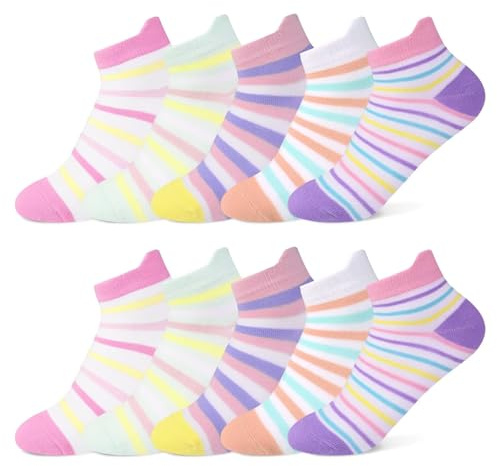 TUUHAW Calze Bambina 31-34 Corti Cotone Calzini Divertenti Calze Simpatiche Colorati Calzini a Righe Ragazza