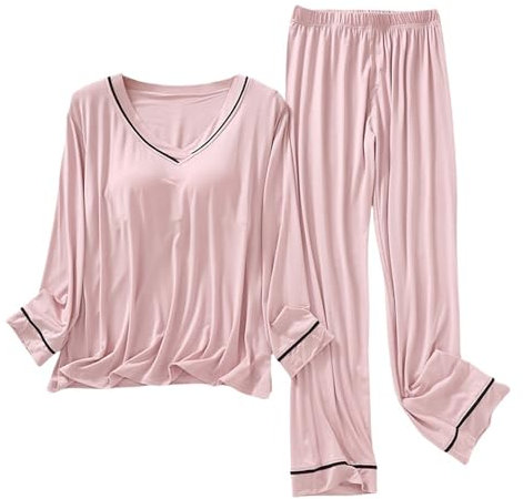Entspannendes Pyjama-Set für Damen 2025, zierliches Damen-Pyjama-Set, kleine Länge, Tunika, Oberteil, weites Bein, Hose, Seide, kurzes Pyjama-Set für Damen, rose, XL
