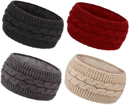 DRESHOW Varmt Stickat Pannband för Kvinnor Vinter Öronvärmare Elastiska Virkade Huvudomslag Tjocka Fleece Fodrade Hårband