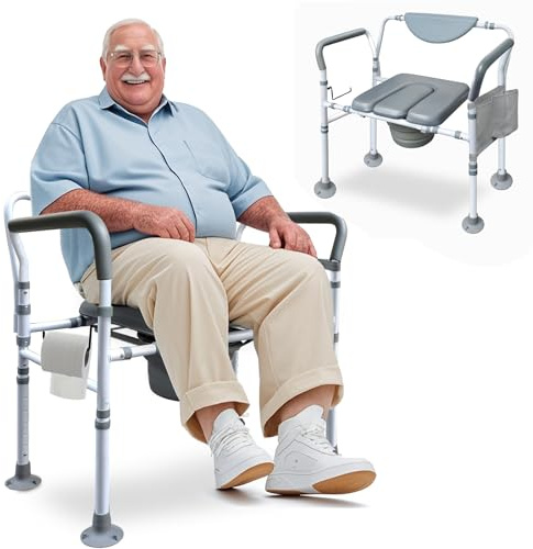 Aliseniors Heavy Duty Bedside Commode, 500lbs Extra-Wide Bariatric Commode Chair for Adults & Seniors, Portable Toilet Seat with Arms, Adjustable Potty Chair Bucket with Lid, Tool-Free Assembly
