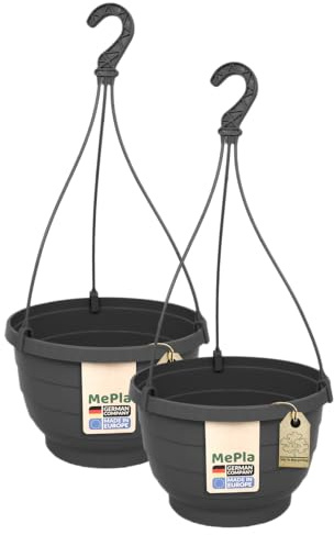 MePla - 2 Stück Ampel KOMET - wetterfestes Pflanzgefäß - UV-beständiger Blumenampel - Pflanztopf - ø30 cm - Anthrazit