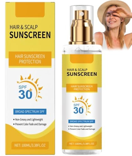 Hair & Scalp Sun Protection Spray, Hair & Scalp Sunscreen SPF 30, Non-Greasy Formula, Prevents Hair Color Fade/Dryness, Suitable for Hiking/Beach/Running (1pcs)