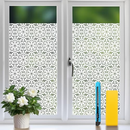 Niviy Fensterfolie Blickdicht Blumen Motiv Fenster Dekofolie Privatsphäre Statisch haftenden Glasaufkleber Ohne Klebstoff Milchglasfolie für Badezimmer, Küche,Büro 30 x 200 cm Schneeflocke