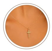 Turandoss Collier Croix Femme - Délicate Chaîne avec Croix Plaquée 14K Or/Blanc - Cadeau Chrétien pour Femme, 15.24 cm, Cuivre