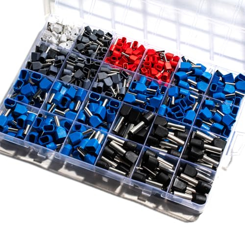 JOYELEC 550 Pezzi TE 2 * 0.5-2 * 6mm² Crimpatura doppia Capicorda Elettrici，Contenente Terminali Elettrici,ghiere per terminali estremità di cavo gemelle, adatti per Circuito domestico industriale