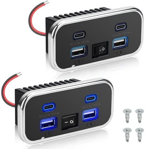 Linkstyle Auto 12V USB Steckdose 62 W Dual USB-A & Dual Type-C Ports Panel mit Schalter für 12 V/24 V Auto LKW Marine Wohnmobil