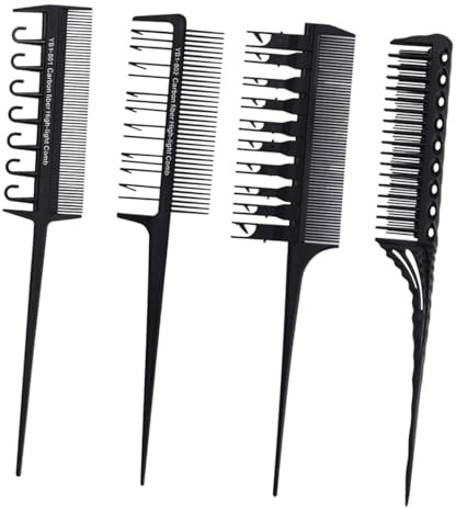 VALICLUD Set 4 Pettini Professionali in Fibra di Carbonio Nero per Separazione Facile e Protezione Cuticola per Styling e Colorazione Capelli a Casa in Salone