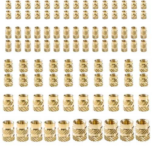YIXISI 100 Pezzi M2 M2.5 M3 M4 M5 M6 Inserto Filettato in Ottone Kit, Zigrinato Calore Incorporamento Dadi, per Componenti di Stampa 3D e Parti in Plastica