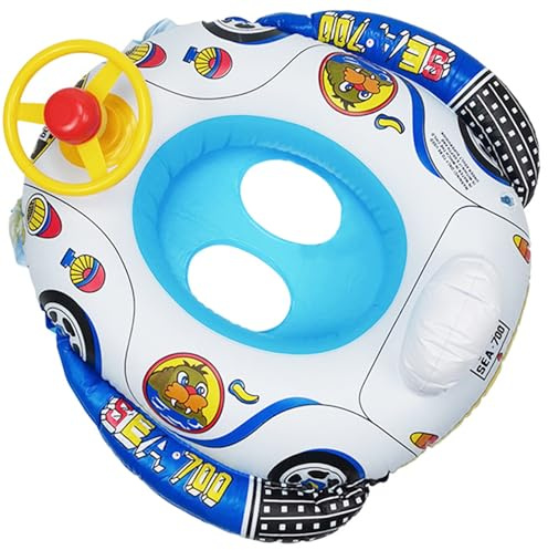Toddler Pool Float, Baby Pool Float, Inflatable PVC Infant, Police Car Herd Toddler Floaties with Steering Wheel for Kids Age 0-3