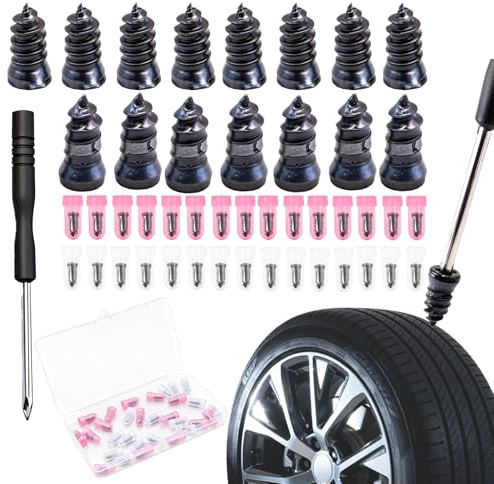 Kit de Reparación de Neumáticos ONGNIUU 30 Piezas Clavos de Goma para Pinchazos, con Destornillador, Reparación Rápida para Coche, Moto, Camión, Furgoneta y Tractor