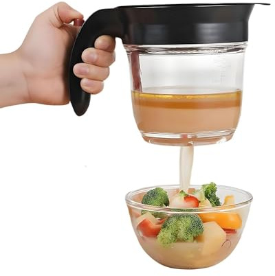 Fat Separator, Gravy Separator, Fat Separator for Cooking with Bottom Release, 4-Cup Oil Strainer Kitchen Gadget with Grease Filter for Meal Prep