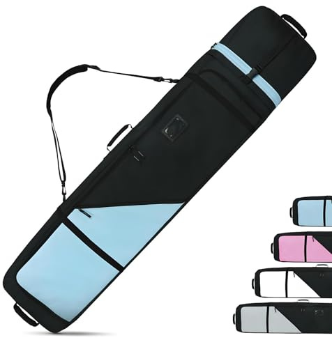Stahlusdick Adjustable Ski Bag, 155-185cm, Padded Foam, Water-Resistant, Black, with Shoulder Strap for Skiing and Travel (Blue, 155 to185 cm)