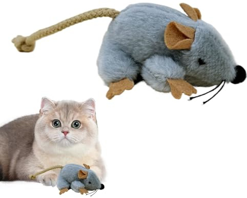 Beiykhera De Gatos Ratón De Peluche - Juego Interactivo con Cola En Movimiento,Juguetes De Peluche Gatos - para Uso Diario En Interior Y Exterior como Regalo para Mascotas Cumpleaños Y