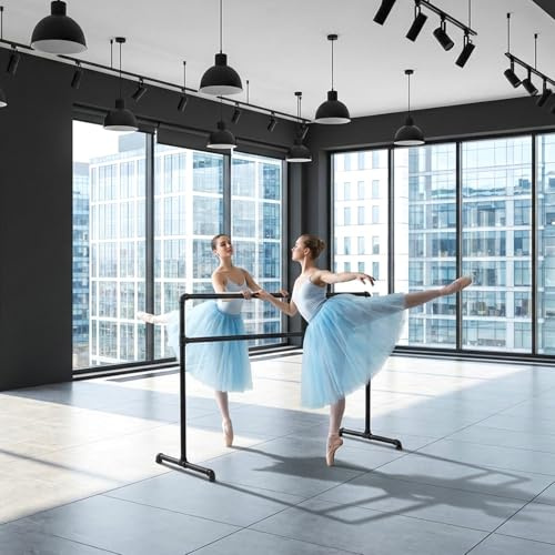 Minifactory 2.6ft Adjustable Freestanding Ballet Barre, 80 * 105cm Double Bar Metal Frame with Non-Slip Base, Dancing Stretching Ballet Barre for Home, Yoga, Pilates & Pull Ups