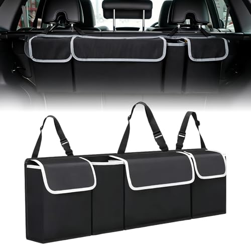 Car Boot Organiser,Backseat Storage Organiser with Adjustable Straps,Multi Compartment Trunk Organizer,Back Seat Storage Bags,Car Boot Tidy Organisers,Foldable Cargo Net Cars Backseat Cover Gadgets