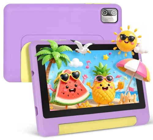 MUISOO 7 Zoll Kinder Tablet mit Hülle, Android Tablet für Kinder, 8GB+64GB(128GB TF Expand), 1024x600 HD Display, WiFi 6, BT5.2, Dual Kamera Android Tablets (Lila)