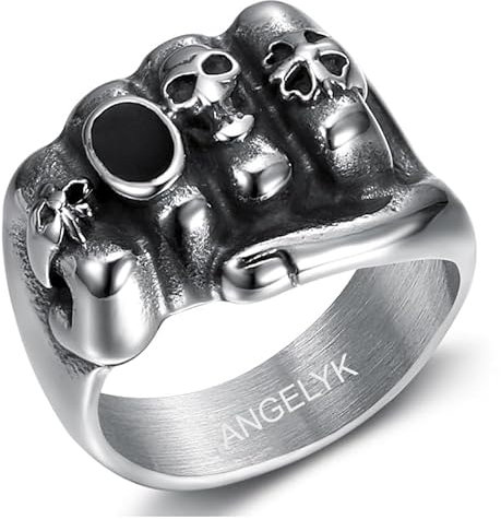 BOBIJOO Jewelry - Bague Biker Triker Poing serré Crâne Tête de Mort Fleur de lys Trèfle Acier Inoxydable - 58 (8 US)