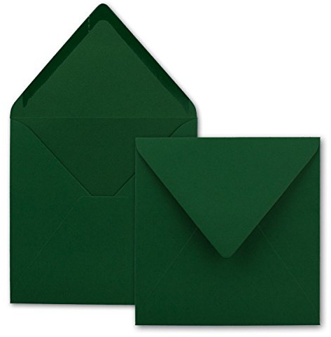75x Quadratische Briefumschläge in Dunkelgrün (Grün) - 15,5 x 15,5 cm - ohne Fenster, mit Nassklebung - 110 g/m² - Für Einladungskarten zu Hochzeit, Geburtstag und mehr - Serie FarbenFroh
