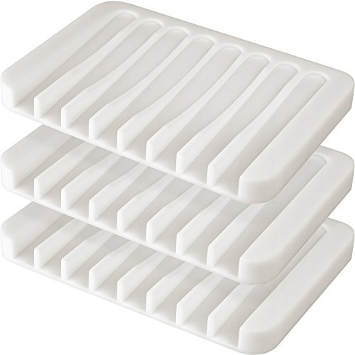 Anwenk Soap Dish Soap Holder Tray Saver Drainer for Shower Bathroom,Silicone Soap Dish Waterfall & Anti-Slip Design, White, 3 Pack