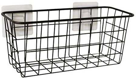 VOSAREA Wandkorb Bad ohne Bohren: schwarz Metall Badezimmer Korb Wand selbstklebend Drahtkorb Ablagekorb Metallkorb für Badezimmer Küche, 28x12x12 CM