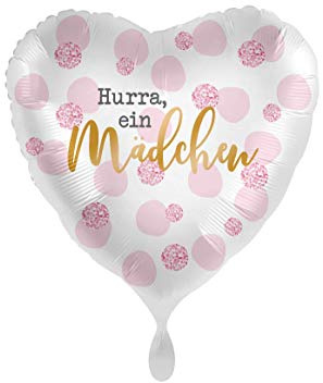 Premioloon 1 Folienballon Geburt Hurra EIN Mädchen Herz rosa weiß 45 cm ungefüllt Ballongas geeignet