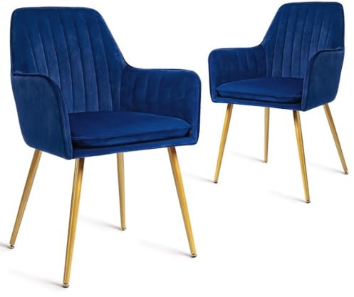 CangLong Pack de 2, Diseño Nórdico, Respaldo Ergonómico, Sillas Tapizadas en Terciopelo para Salón, Comedor o Dormitorio, Azul, Espuma, Metal, 2 Unidades