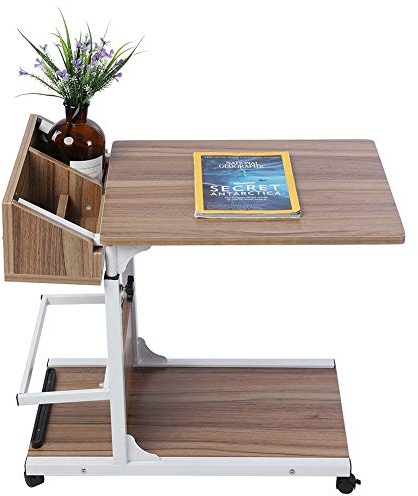 Ejoyous Beistelltisch mit Rollen, Nachttisch Holz Höhenverstellbar 50-80cm Beistelltische Side Table Sofatisch Mit Speicherschublade und Bodenplatte für Wohnzimmer Bett Sofa(Eiche)