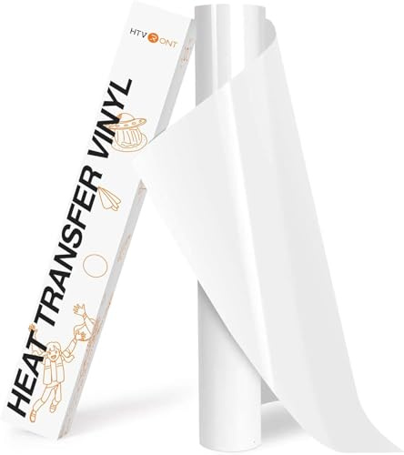 HTVRONT Heat Transfer Vinyl - 12In x 8ft(30.5 x 244 CM) White HTV Vinyl Roll,White Iron on Vinyl for Cricut & Cameo - Easy to Cut & Weed for Heat Vinyl Design