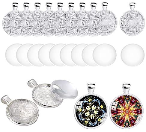 HERZWILD Runde Lünette Anhänger Tabletts, Legierung Blank Lünette Anhänger Tabletts Durchmesser mit transparentem Glas (silver)