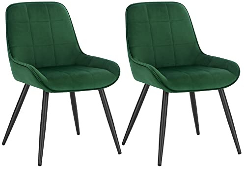 WOLTU Esszimmerstühle 2er Set, Küchenstühle gepolstert | ergonomisch mit Rückenlehne, Samt, für Wohnzimmer Küche Esszimmer, Dunkelgrün